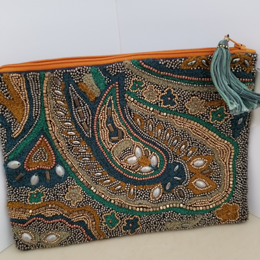 Beaded Paisley Clutch with Tassel